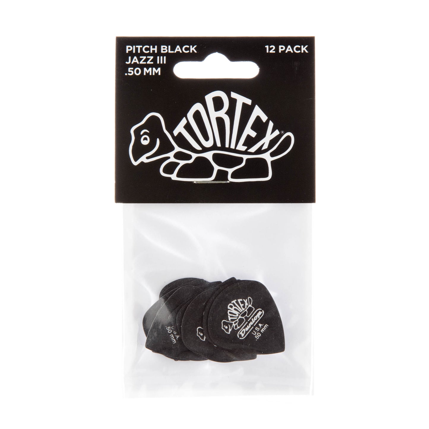 Jim Dunlop DUNLOP TORTEX PITCH BLACK .50mm JAZZ III GUITAR PICK PLAYER'S PACK 12-PACK - 482P050
