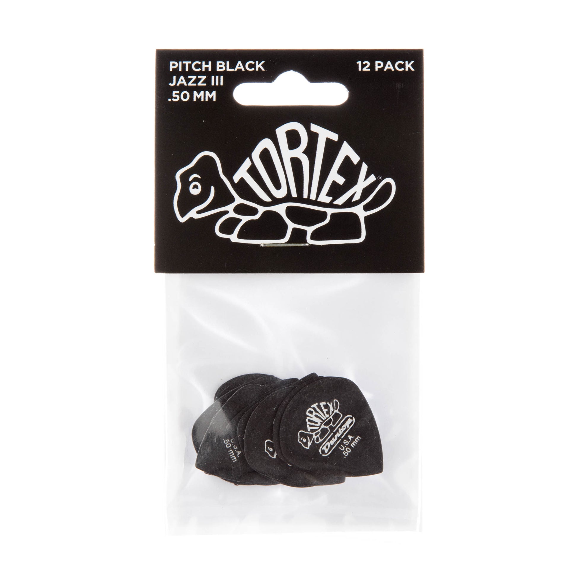 Jim Dunlop DUNLOP TORTEX PITCH BLACK .50mm JAZZ III GUITAR PICK PLAYER'S PACK 12-PACK - 482P050