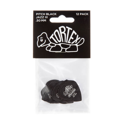 Jim Dunlop DUNLOP TORTEX PITCH BLACK .50mm JAZZ III GUITAR PICK PLAYER'S PACK 12-PACK - 482P050