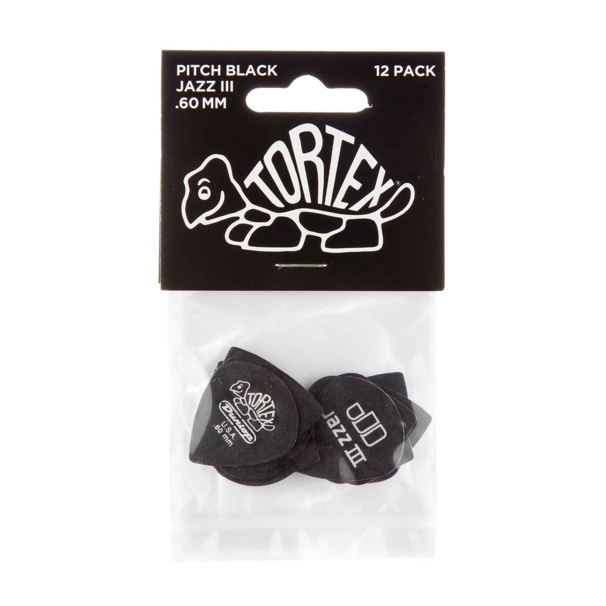 Jim Dunlop DUNLOP TORTEX PITCH BLACK .60mm JAZZ III GUITAR PICK PLAYER'S PACK 12-PACK - 482P060