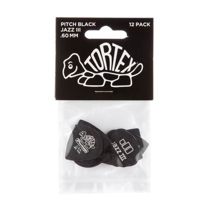 Jim Dunlop DUNLOP TORTEX PITCH BLACK .60mm JAZZ III GUITAR PICK PLAYER'S PACK 12-PACK - 482P060