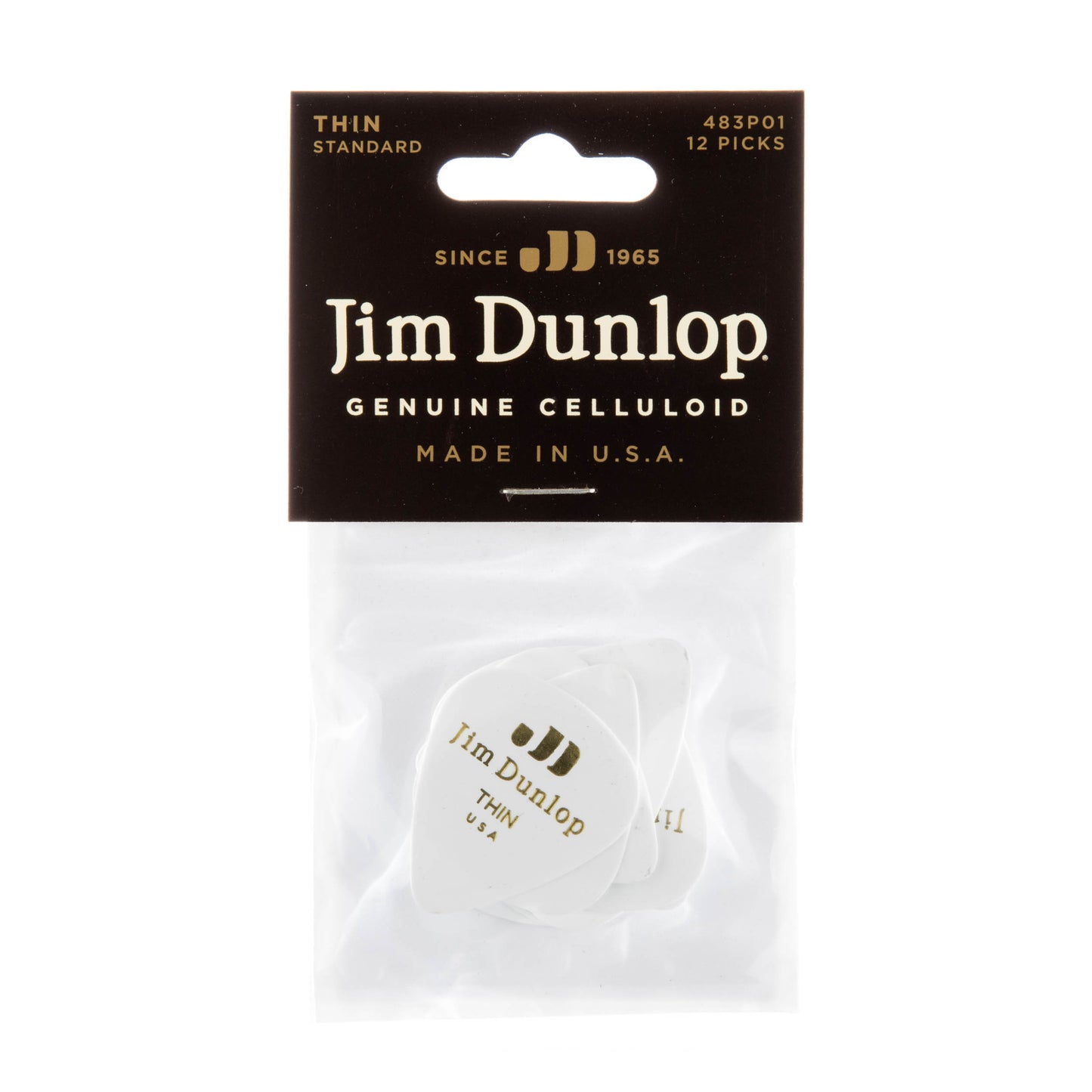 Jim Dunlop DUNLOP CELLULOID WHITE GUITAR PICK PLAYER'S PACK 12-PACK THIN - 483P01TH