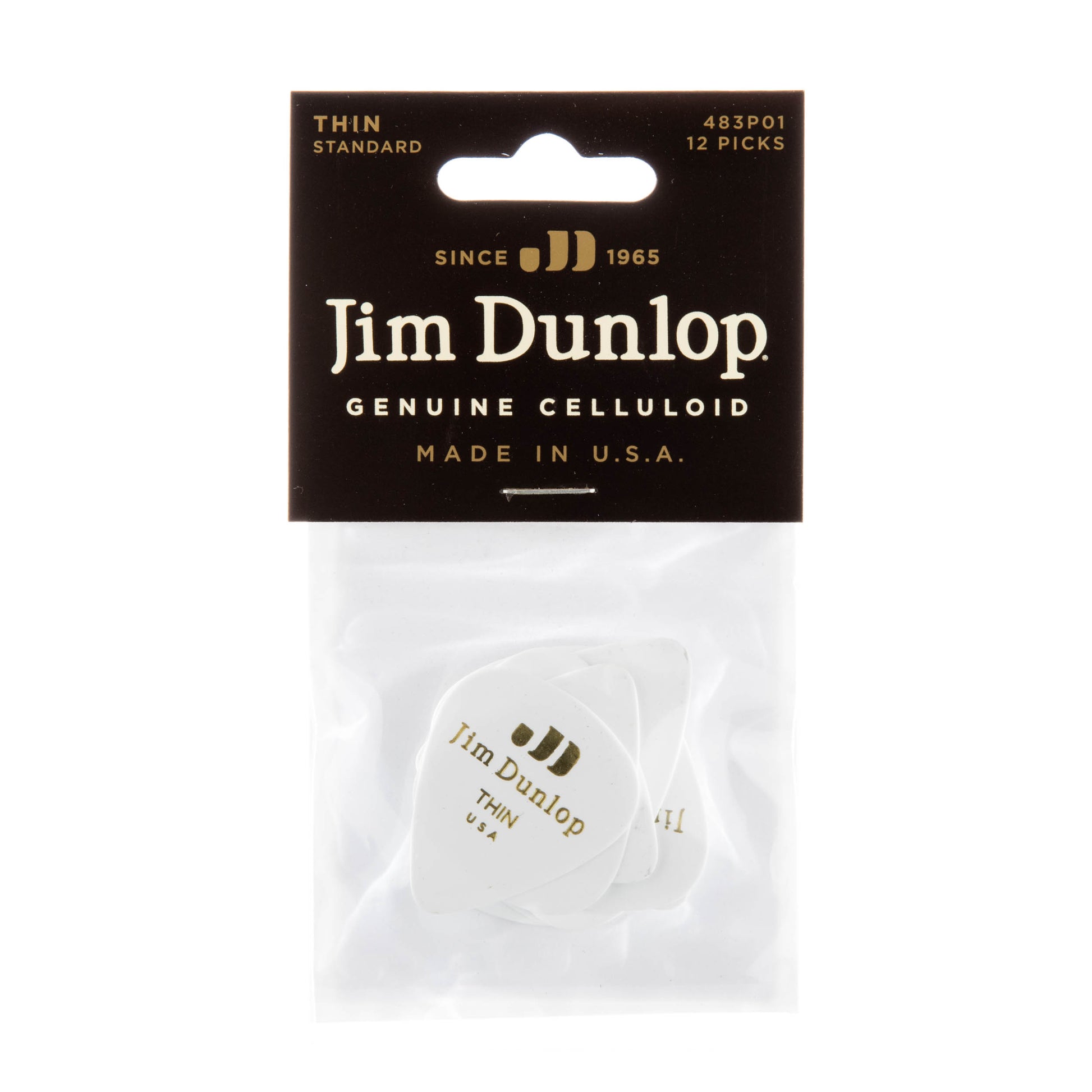 Jim Dunlop DUNLOP CELLULOID WHITE GUITAR PICK PLAYER'S PACK 12-PACK THIN - 483P01TH