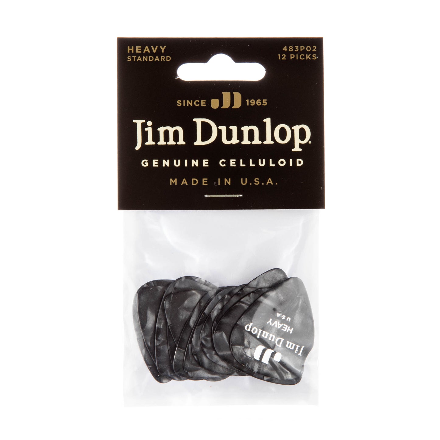 Jim Dunlop DUNLOP CELLULOID BLACK PEARLOID GUITAR PICK PLAYER'S PACK 12-PACK HEAVY - 483P02HV