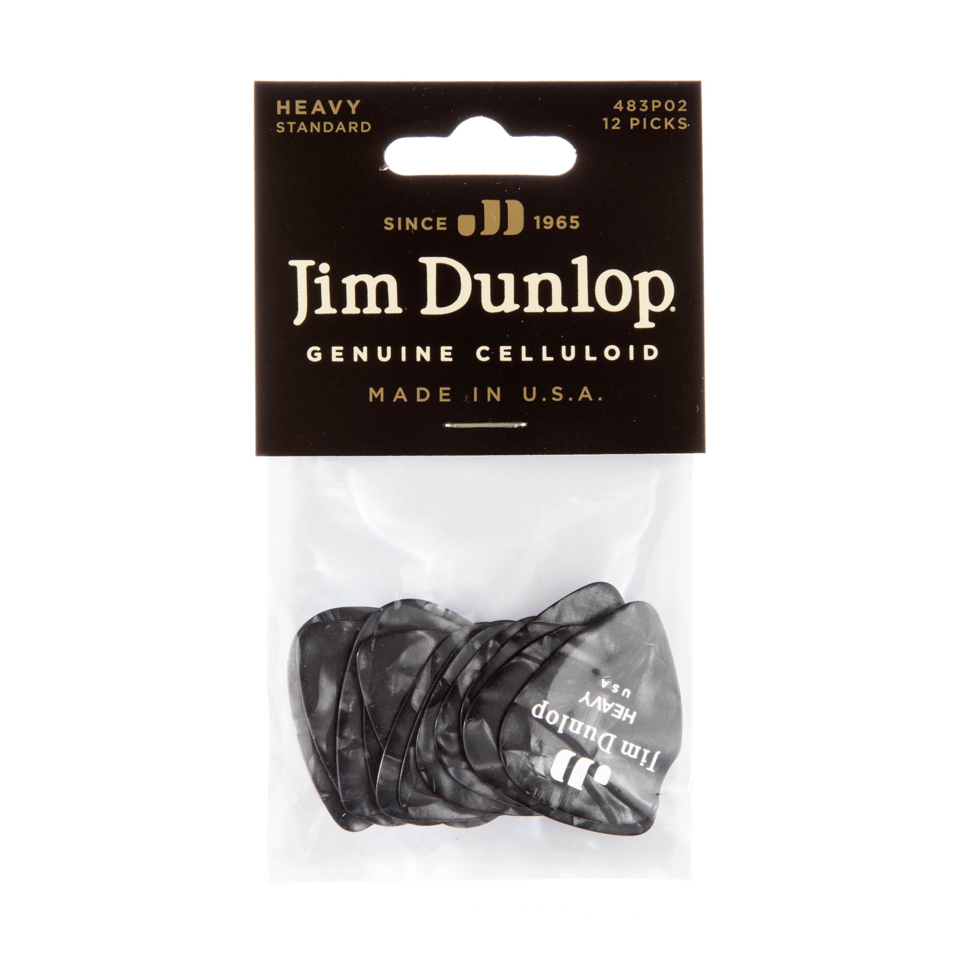 Jim Dunlop DUNLOP CELLULOID BLACK PEARLOID GUITAR PICK PLAYER'S PACK 12-PACK HEAVY - 483P02HV