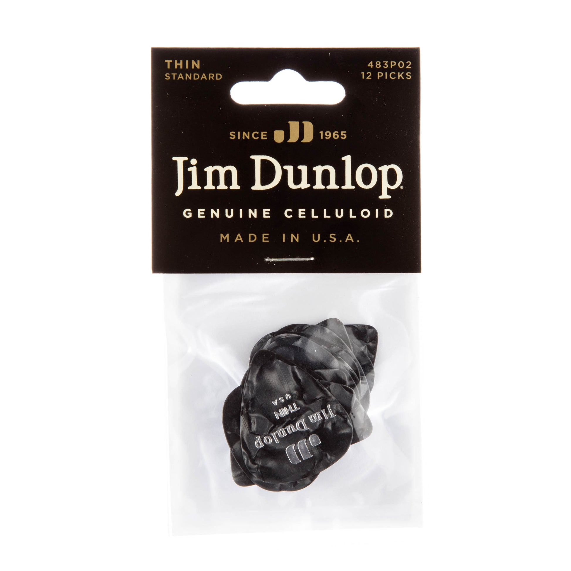 Jim Dunlop DUNLOP CELLULOID BLACK PEARLOID GUITAR PICK PLAYER'S PACK 12-PACK THIN - 483P02TH