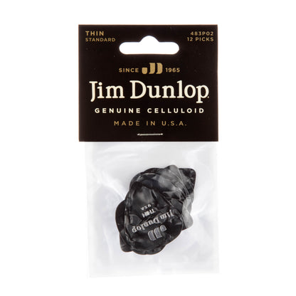 Jim Dunlop DUNLOP CELLULOID BLACK PEARLOID GUITAR PICK PLAYER'S PACK 12-PACK THIN - 483P02TH