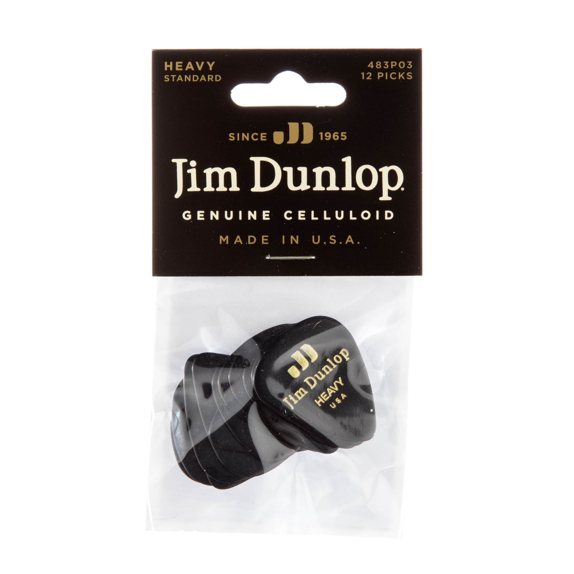 Jim Dunlop DUNLOP CELLULOID BLACK GUITAR PICK PLAYER'S PACK 12-PACK HEAVY - 483P03HV