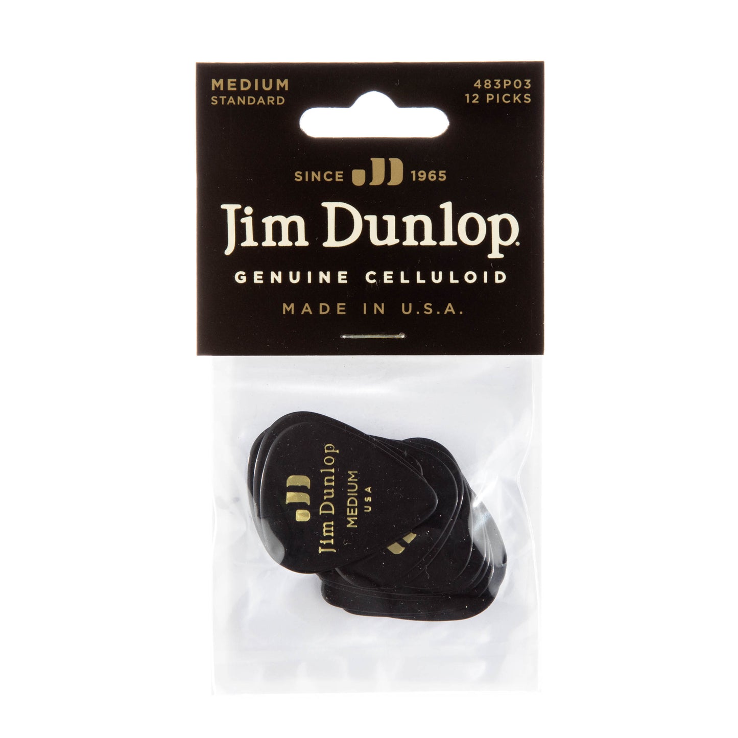Jim Dunlop DUNLOP CELLULOID BLACK GUITAR PICK PLAYER'S PACK 12-PACK MEDIUM - 483P03MD