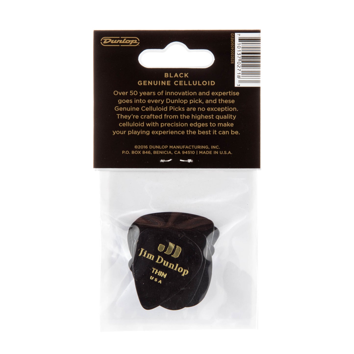 Jim Dunlop DUNLOP CELLULOID BLACK GUITAR PICK PLAYER'S PACK 12-PACK THIN - 483P03TH