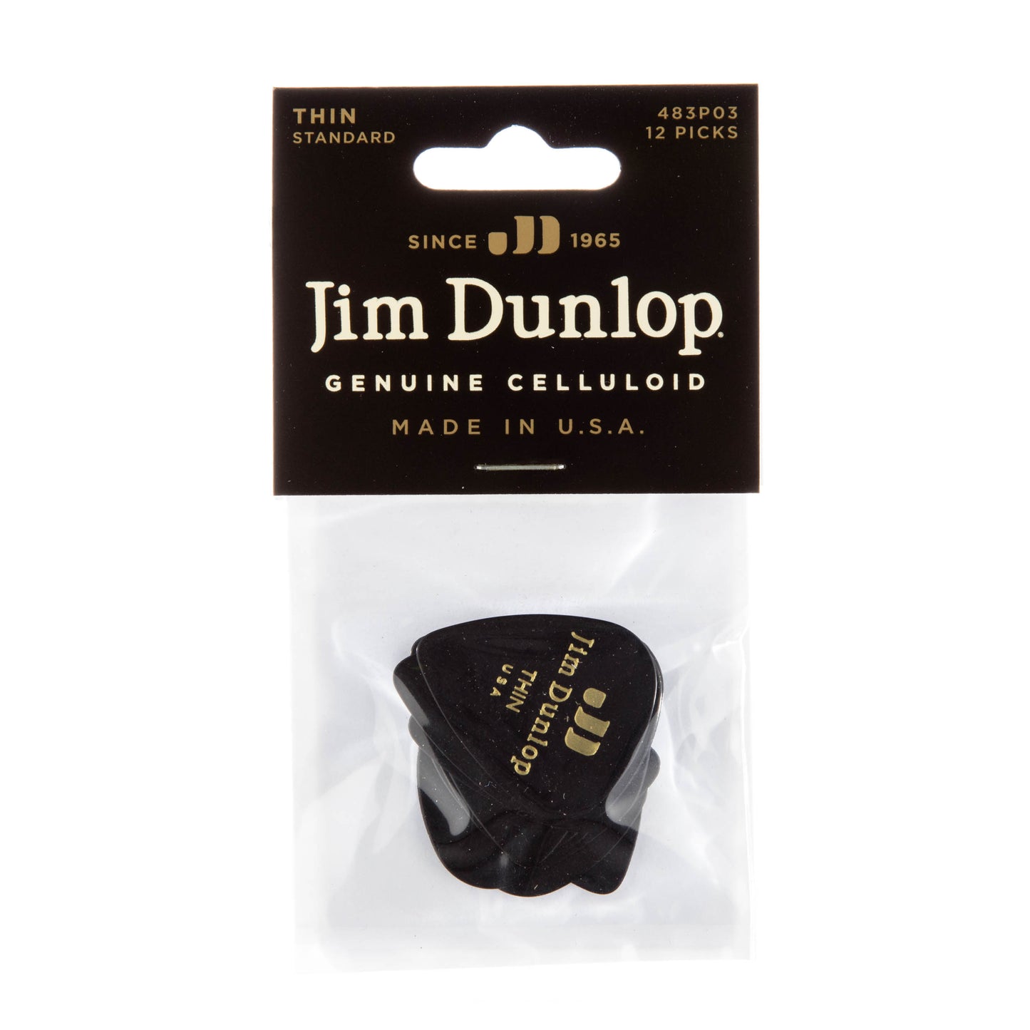 Jim Dunlop DUNLOP CELLULOID BLACK GUITAR PICK PLAYER'S PACK 12-PACK THIN - 483P03TH
