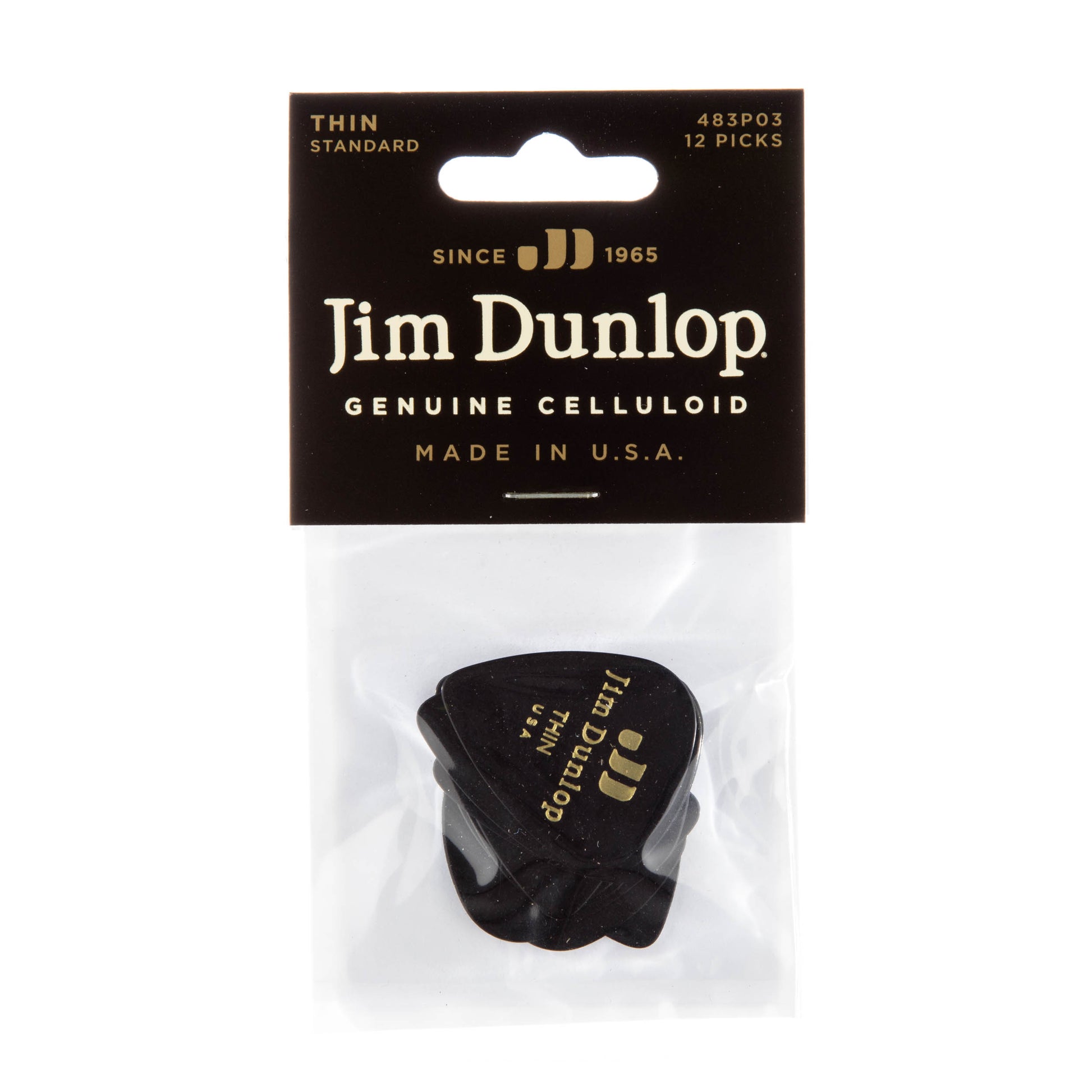 Jim Dunlop DUNLOP CELLULOID BLACK GUITAR PICK PLAYER'S PACK 12-PACK THIN - 483P03TH