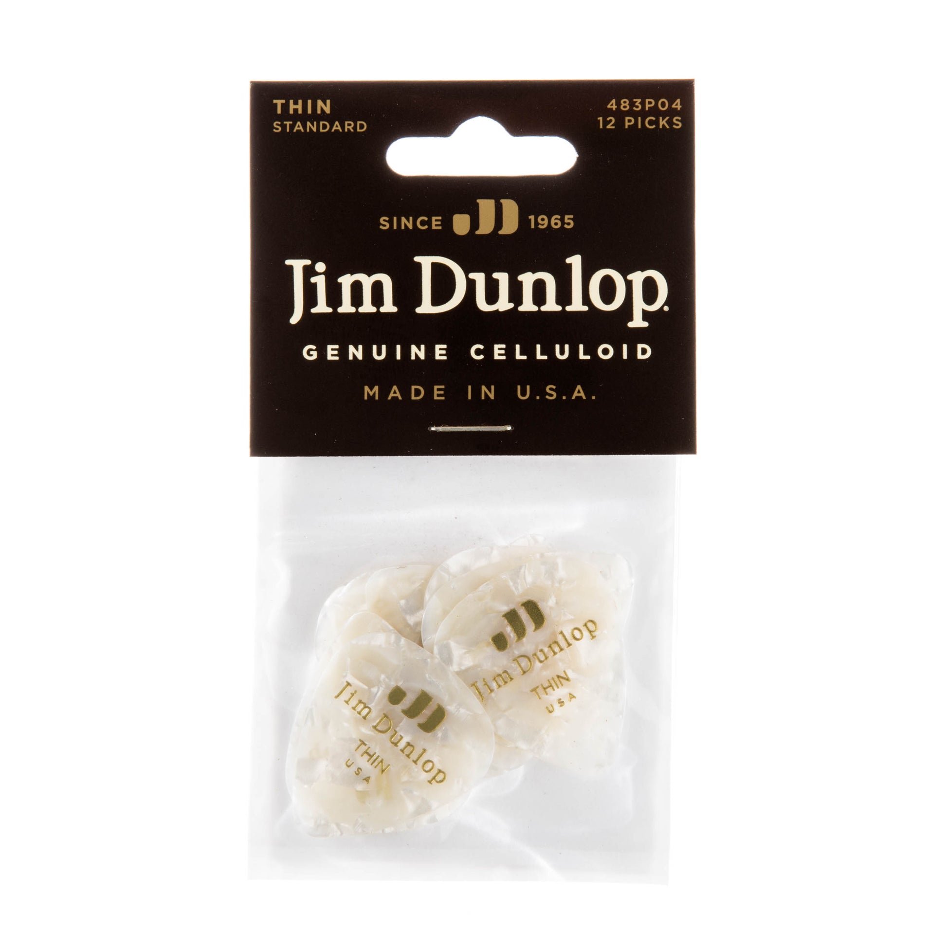 Jim Dunlop DUNLOP CELLULOID WHITE PEARLOID GUITAR PICK PLAYER'S PACK 12-PACK THIN - 483P04TH