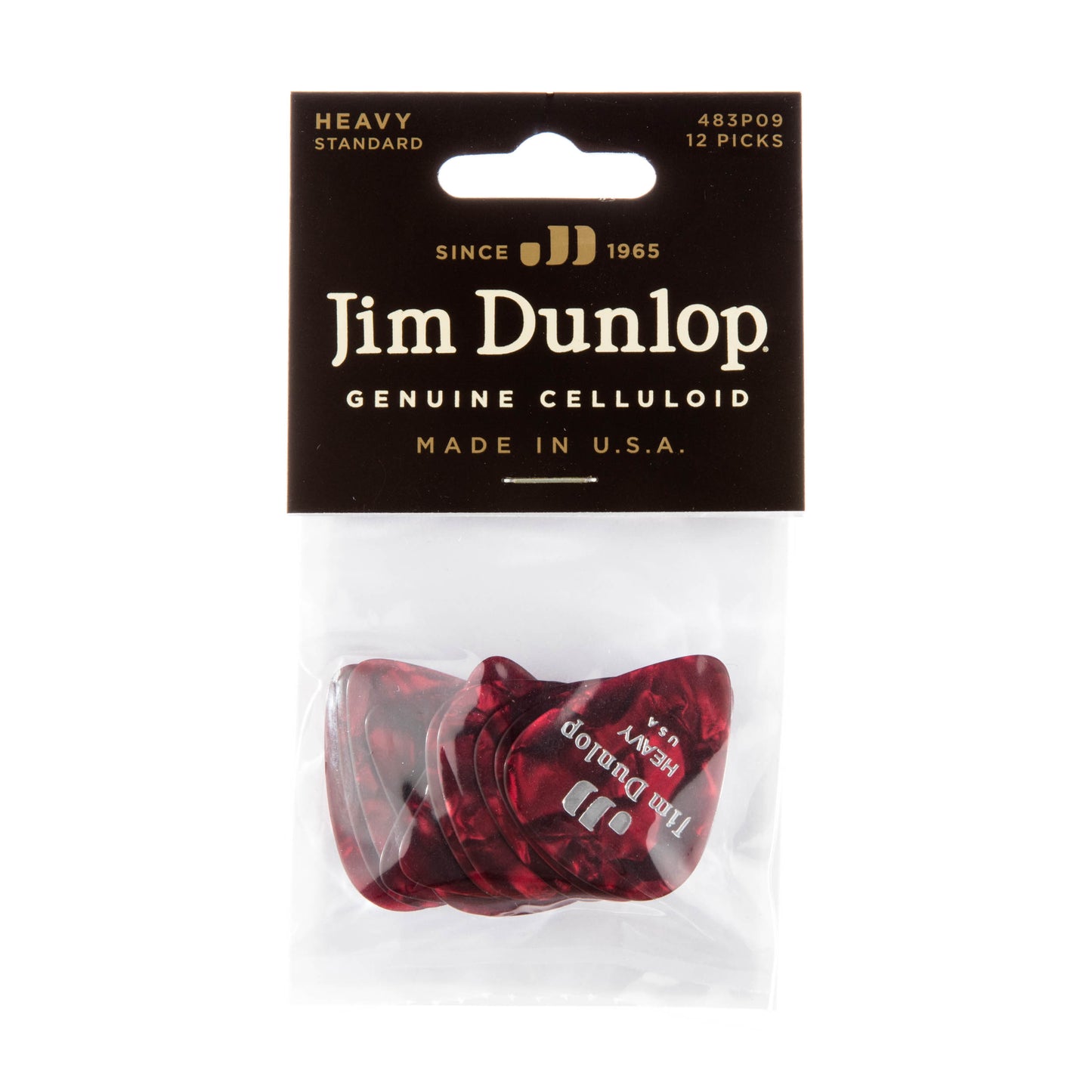 Jim Dunlop DUNLOP CELLULOID RED PEARLOID GUITAR PICK PLAYER'S PACK 12-PACK HEAVY - 483P09HV