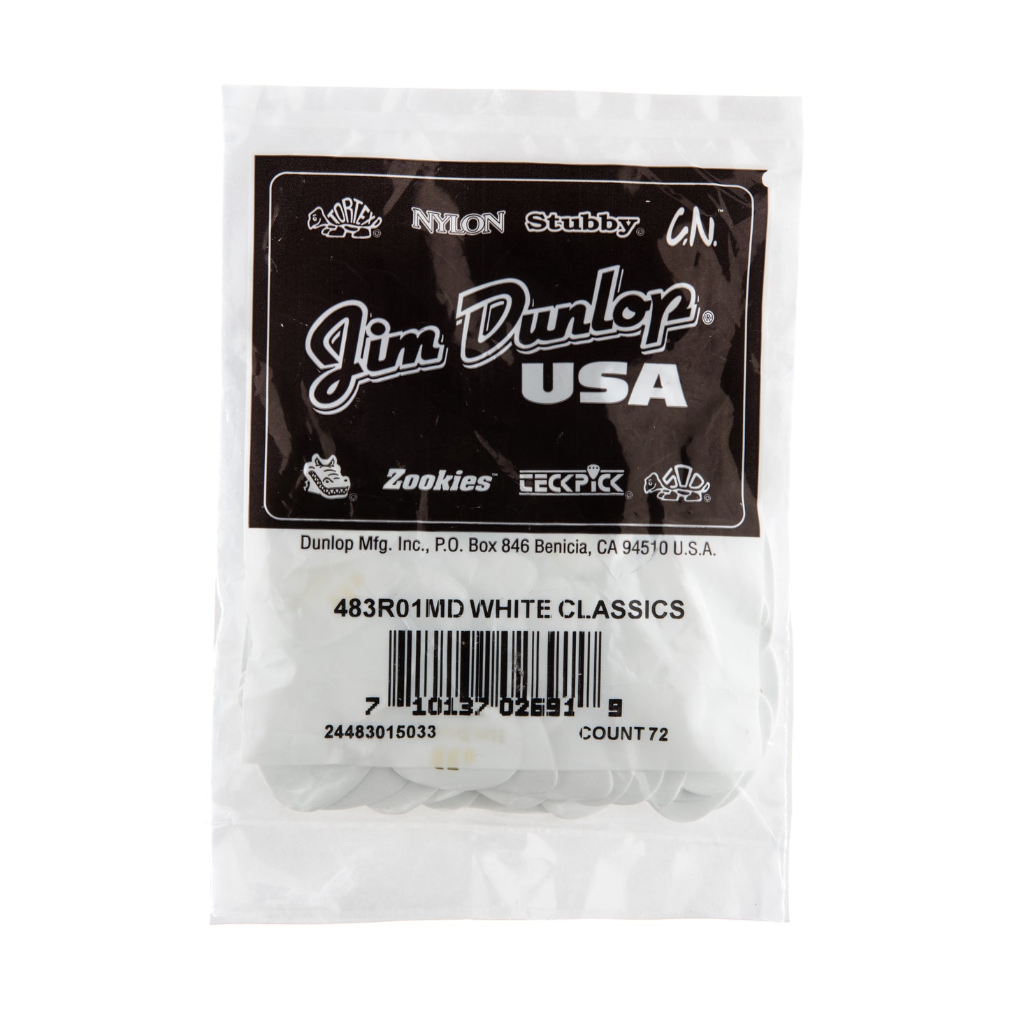 Jim Dunlop DUNLOP CELLULOID WHITE GUITAR PICK REFILL BAG 72-PACK MEDIUM - 483R01MD