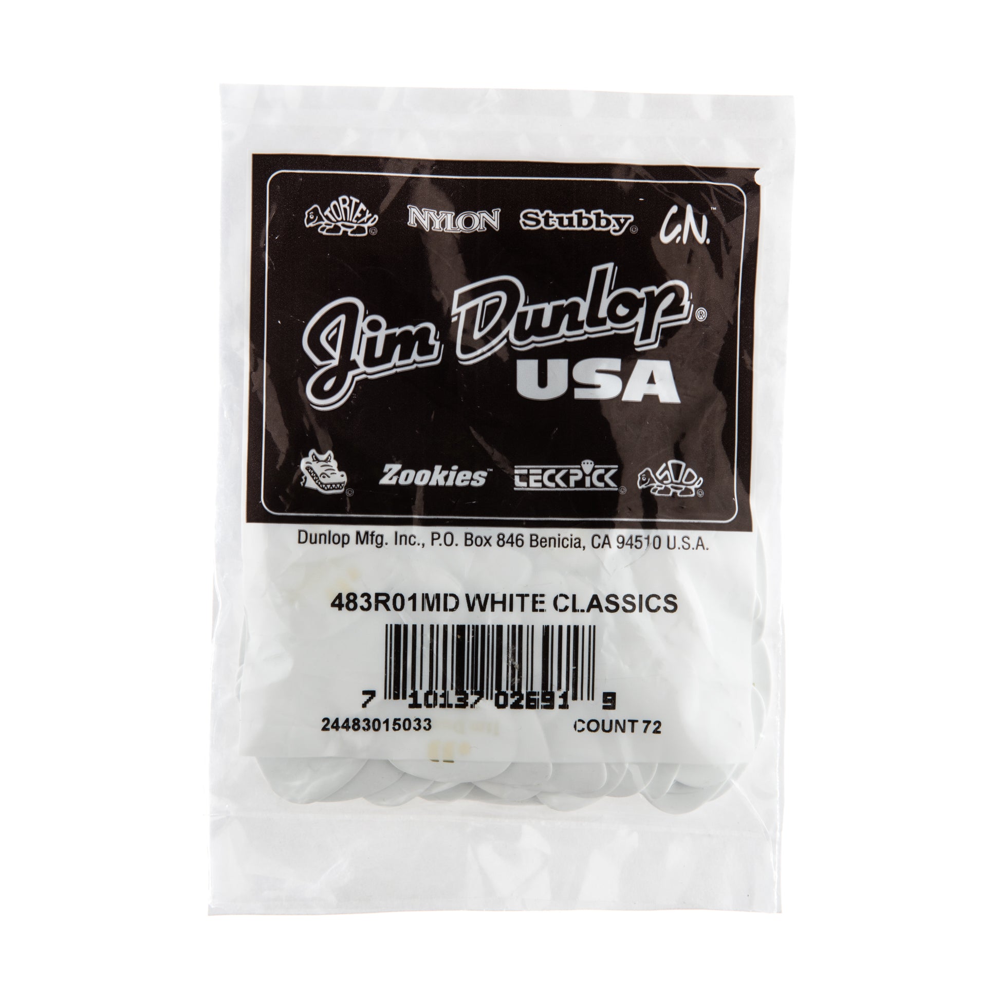 Jim Dunlop DUNLOP CELLULOID WHITE GUITAR PICK REFILL BAG 72-PACK MEDIUM - 483R01MD