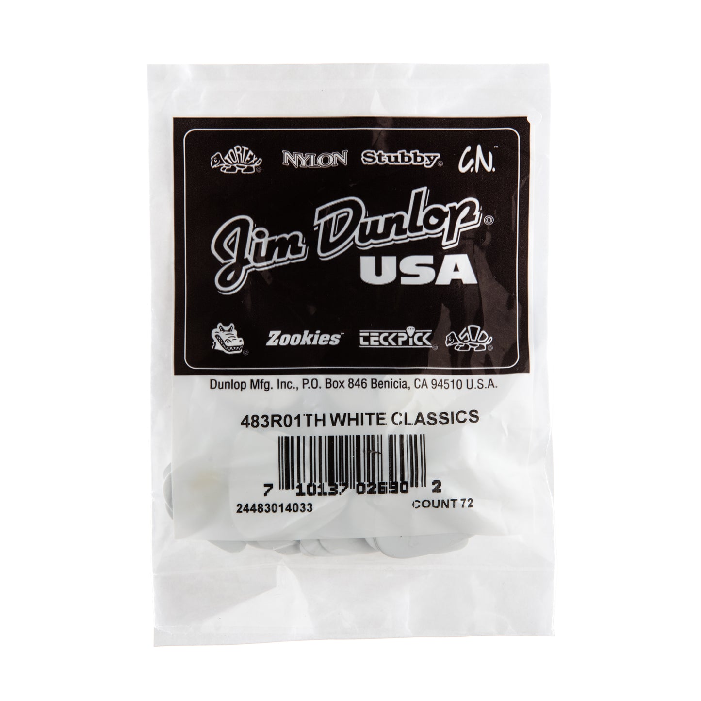 Jim Dunlop DUNLOP CELLULOID WHITE GUITAR PICK REFILL BAG 72-PACK THIN - 483R01TH
