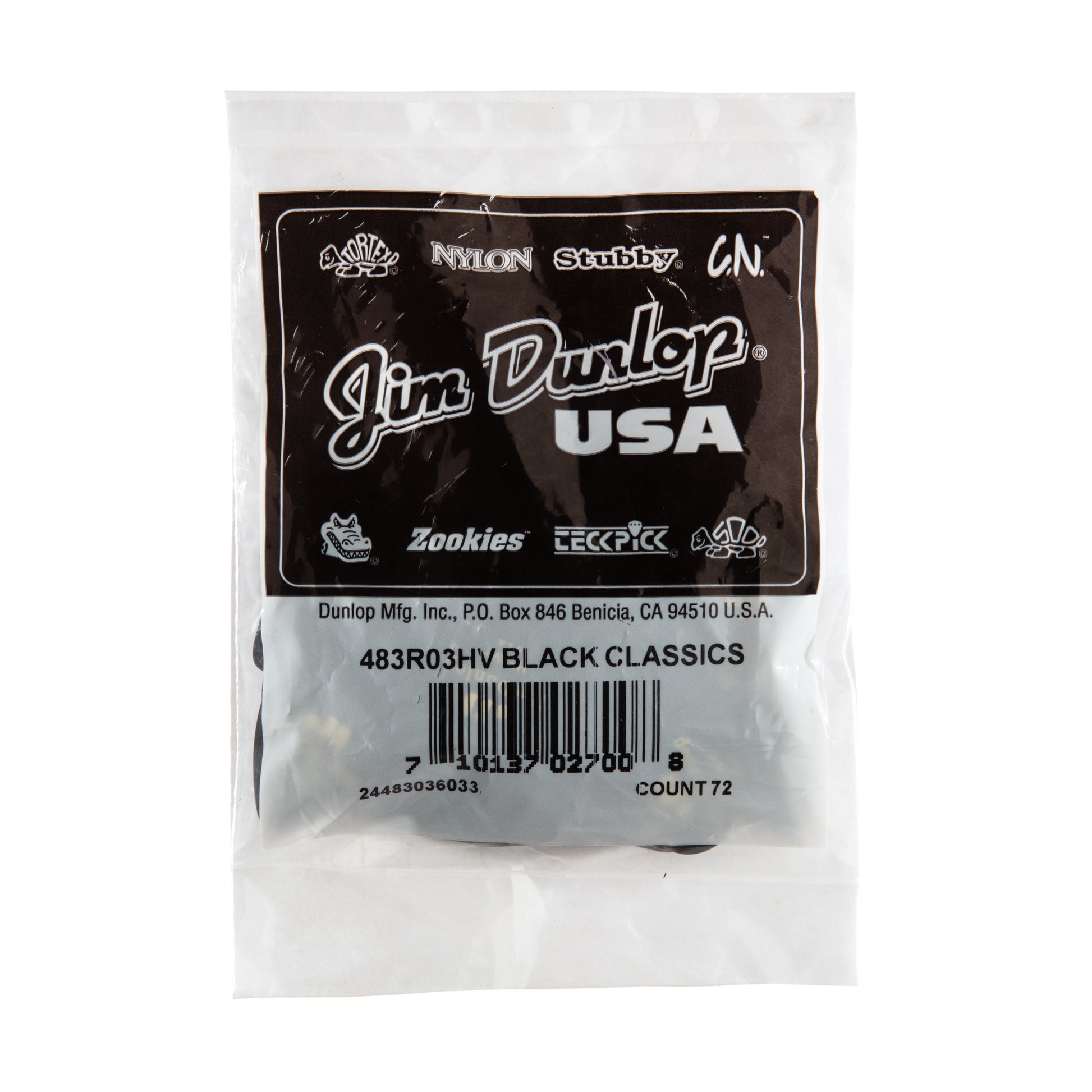 Jim Dunlop DUNLOP CELLULOID BLACK GUITAR PICK REFILL BAG 72-PACK HEAVY - 483R03HV
