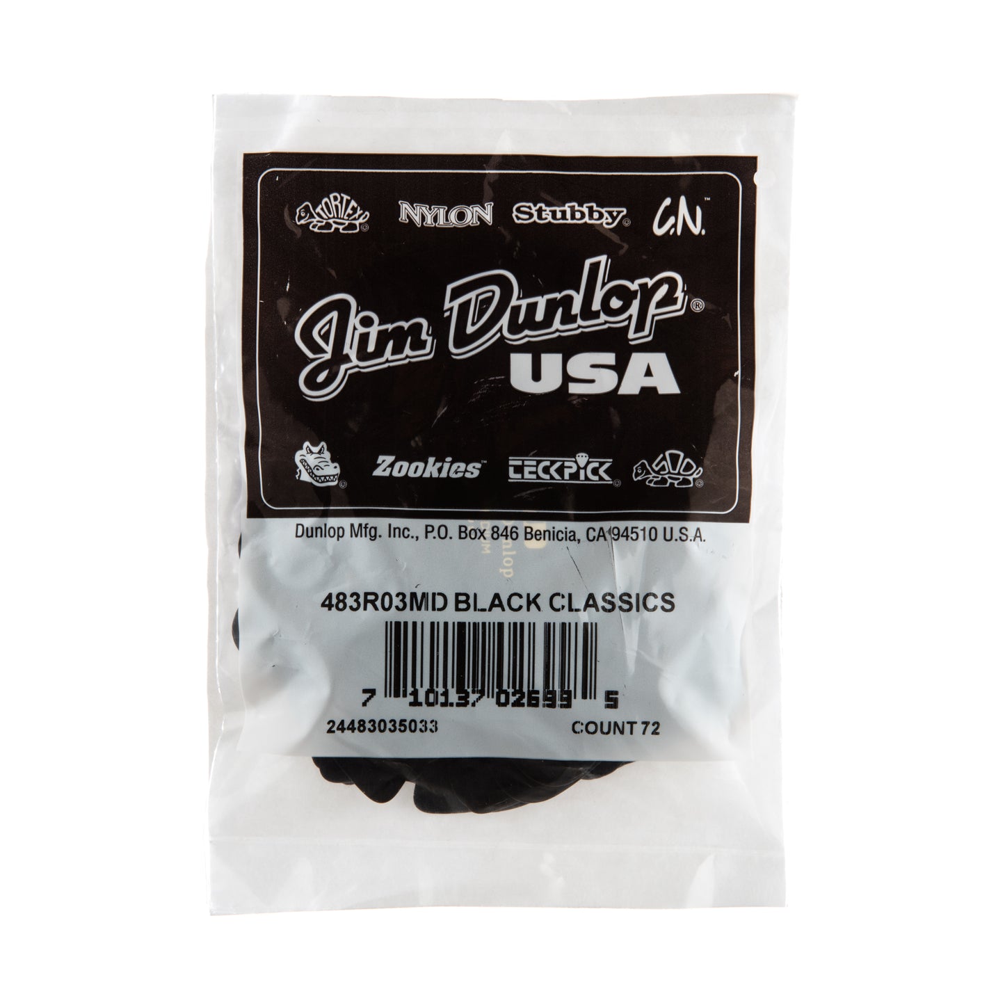 Jim Dunlop DUNLOP CELLULOID BLACK GUITAR PICK REFILL BAG 72-PACK MEDIUM - 483R03MD