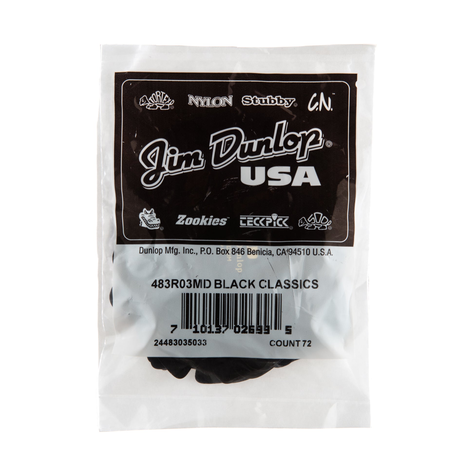 Jim Dunlop DUNLOP CELLULOID BLACK GUITAR PICK REFILL BAG 72-PACK MEDIUM - 483R03MD