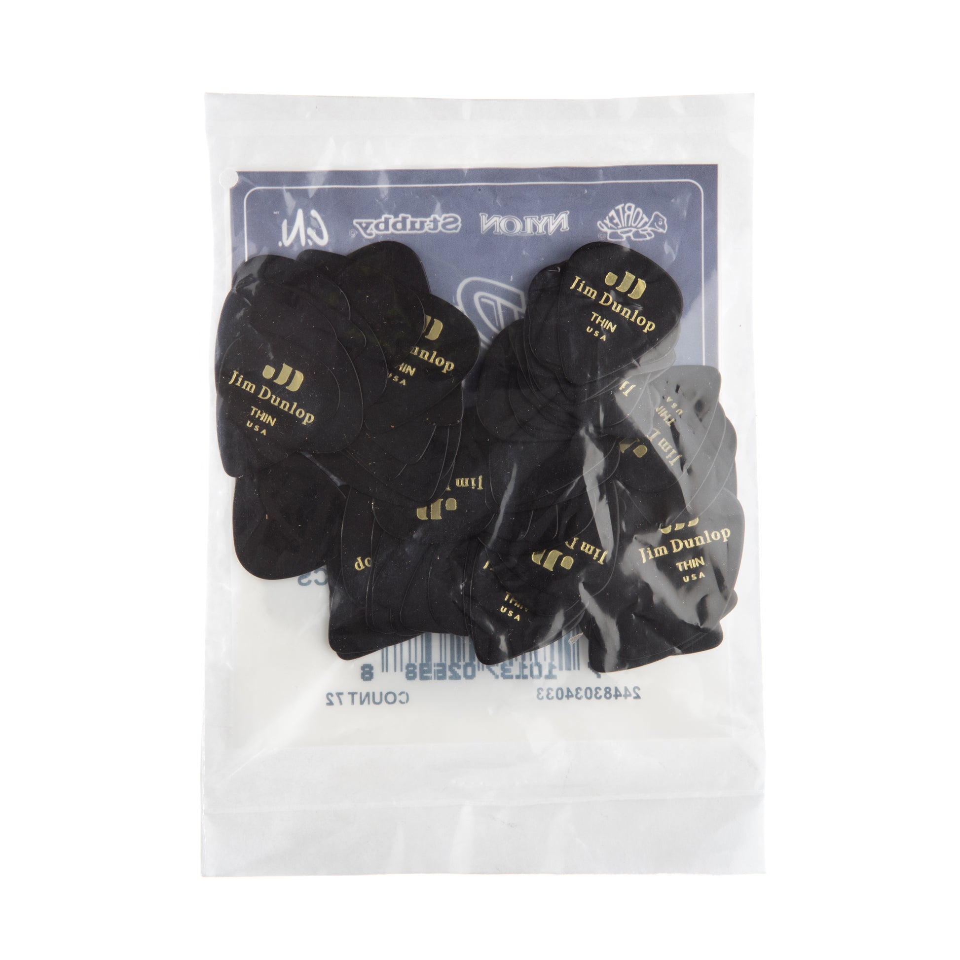 Jim Dunlop DUNLOP CELLULOID BLACK GUITAR PICK REFILL BAG 72-PACK THIN - 483R03TH