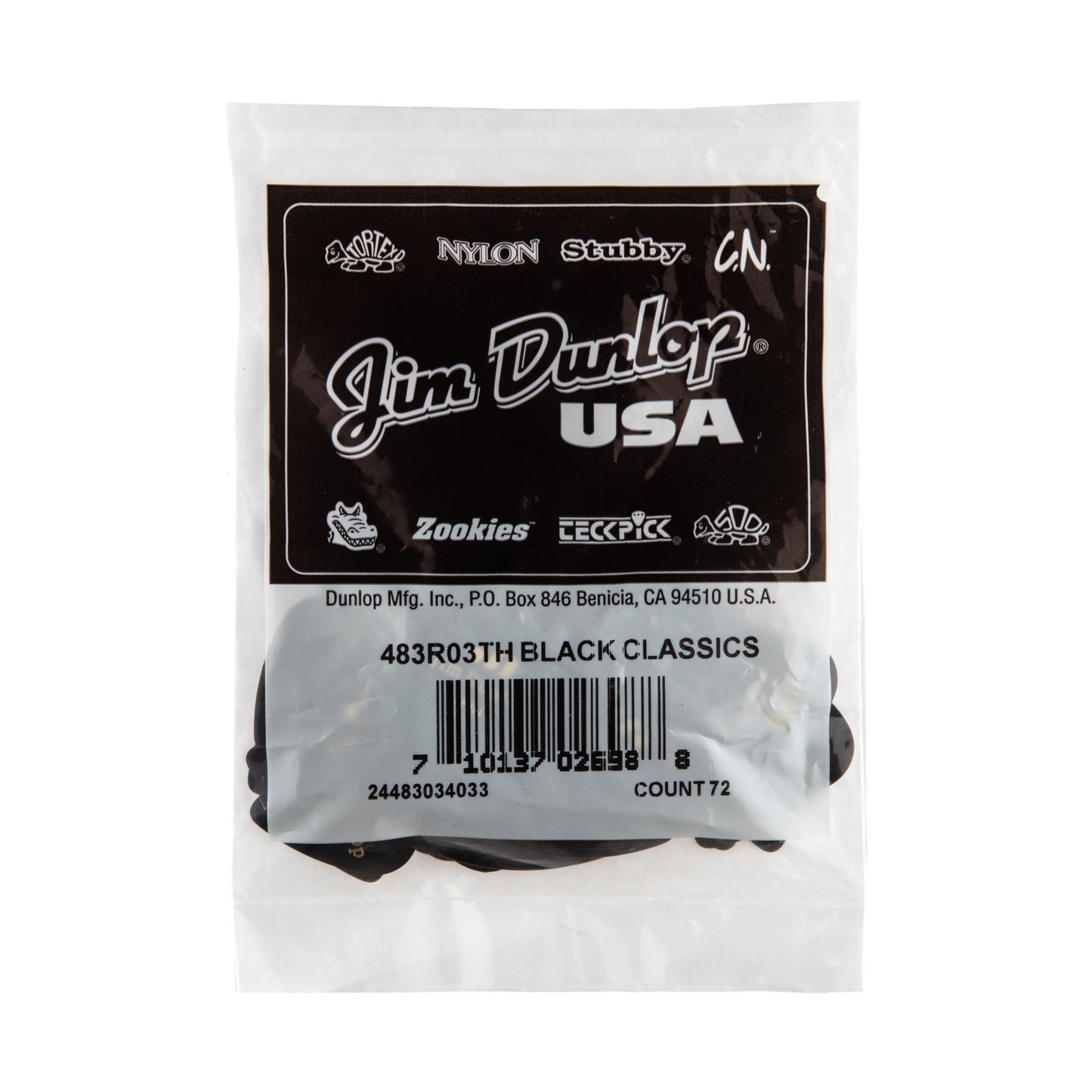 Jim Dunlop DUNLOP CELLULOID BLACK GUITAR PICK REFILL BAG 72-PACK THIN - 483R03TH