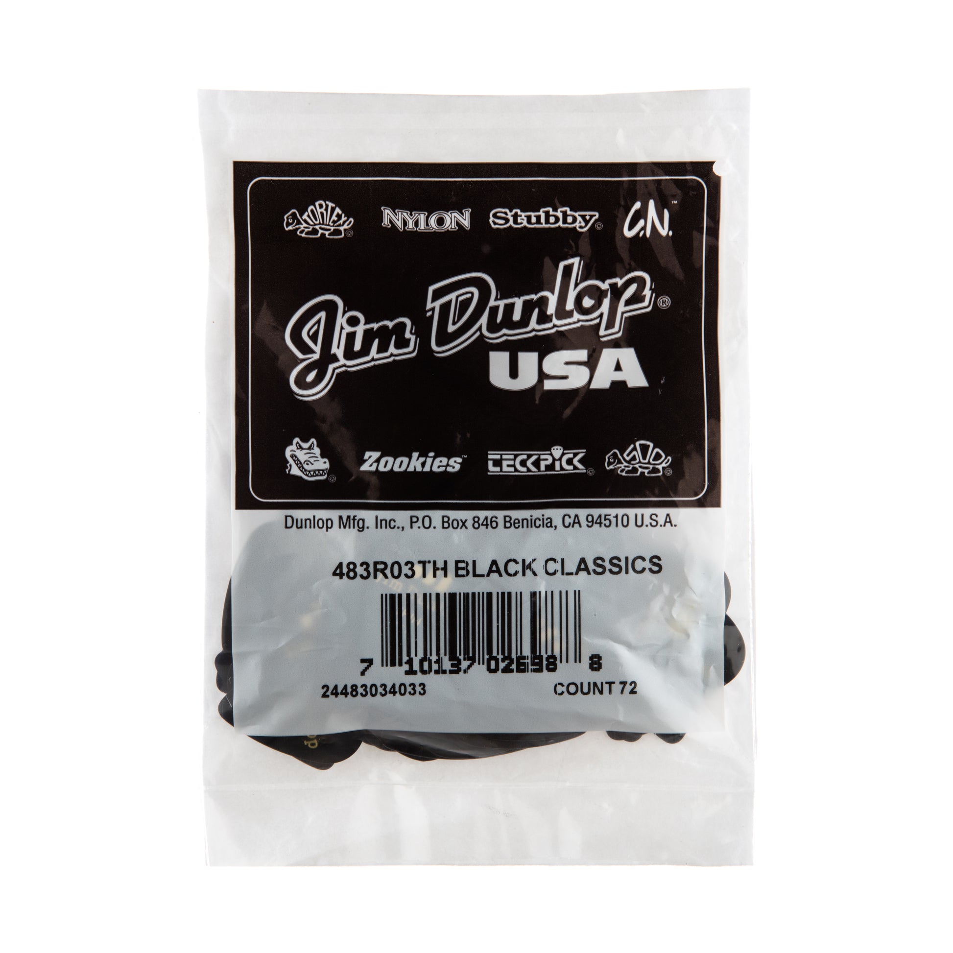 Jim Dunlop DUNLOP CELLULOID BLACK GUITAR PICK REFILL BAG 72-PACK THIN - 483R03TH