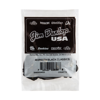 Jim Dunlop DUNLOP CELLULOID BLACK GUITAR PICK REFILL BAG 72-PACK THIN - 483R03TH
