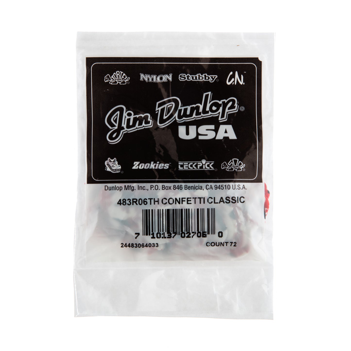 Jim Dunlop DUNLOP CELLULOID CONFETTI GUITAR PICK REFILL BAG 72-PACK THIN - 483R06TH