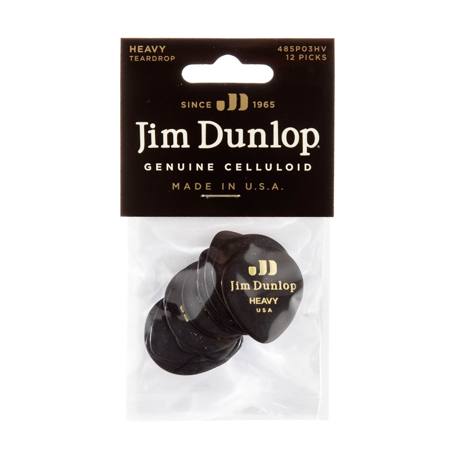 Jim Dunlop DUNLOP CELLULOID BLACK TEARDROP GUITAR PICK PLAYER'S PACK 12-PACK HEAVY - 485P03HV