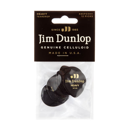 Jim Dunlop DUNLOP CELLULOID BLACK TEARDROP GUITAR PICK PLAYER'S PACK 12-PACK HEAVY - 485P03HV