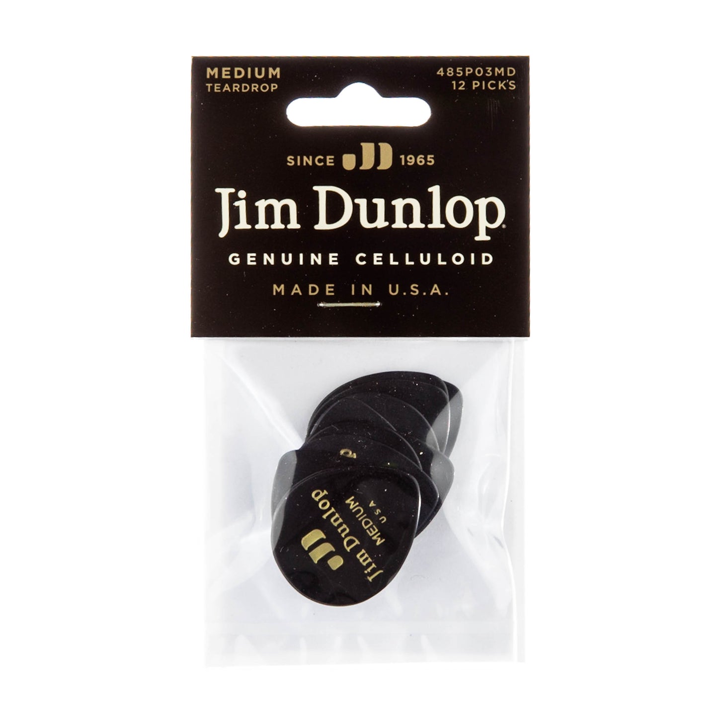 Jim Dunlop DUNLOP CELLULOID BLACK TEARDROP GUITAR PICK PLAYER'S PACK 12-PACK MEDIUM - 485P03MD