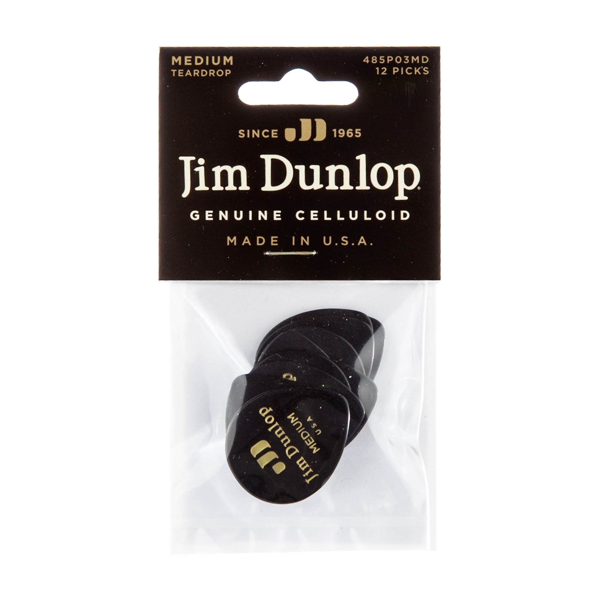 Jim Dunlop DUNLOP CELLULOID BLACK TEARDROP GUITAR PICK PLAYER'S PACK 12-PACK MEDIUM - 485P03MD