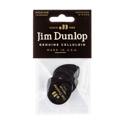 Jim Dunlop DUNLOP CELLULOID BLACK TEARDROP GUITAR PICK PLAYER'S PACK 12-PACK MEDIUM - 485P03MD