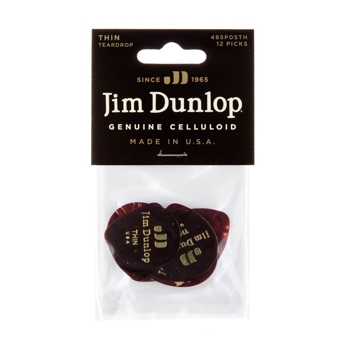 Jim Dunlop DUNLOP CELLULOID SHELL TEARDROP GUITAR PICK PLAYER'S PACK 12-PACK THIN - 485P05TH