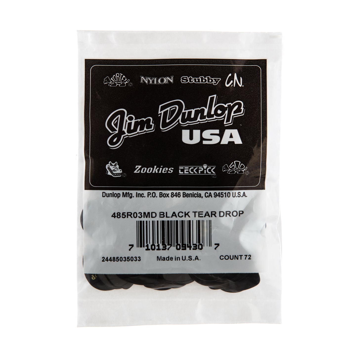 Jim Dunlop DUNLOP CELLULOID BLACK TEARDROP GUITAR PICK REFILL BAG 72-PACK MEDIUM - 485R03MD