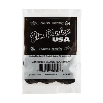 Jim Dunlop DUNLOP CELLULOID BLACK TEARDROP GUITAR PICK REFILL BAG 72-PACK MEDIUM - 485R03MD