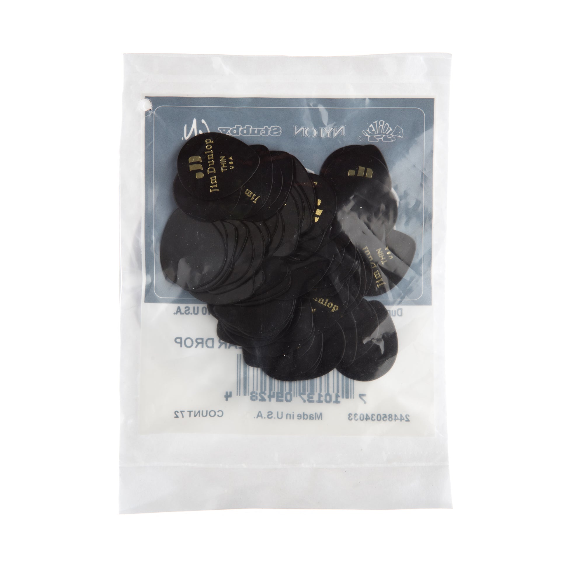Jim Dunlop DUNLOP CELLULOID BLACK TEARDROP GUITAR PICK REFILL BAG 72-PACK THIN - 485R03TH