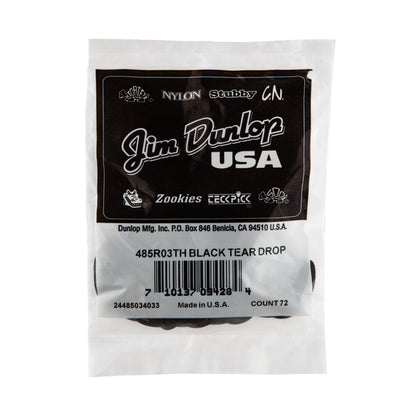 Jim Dunlop DUNLOP CELLULOID BLACK TEARDROP GUITAR PICK REFILL BAG 72-PACK THIN - 485R03TH
