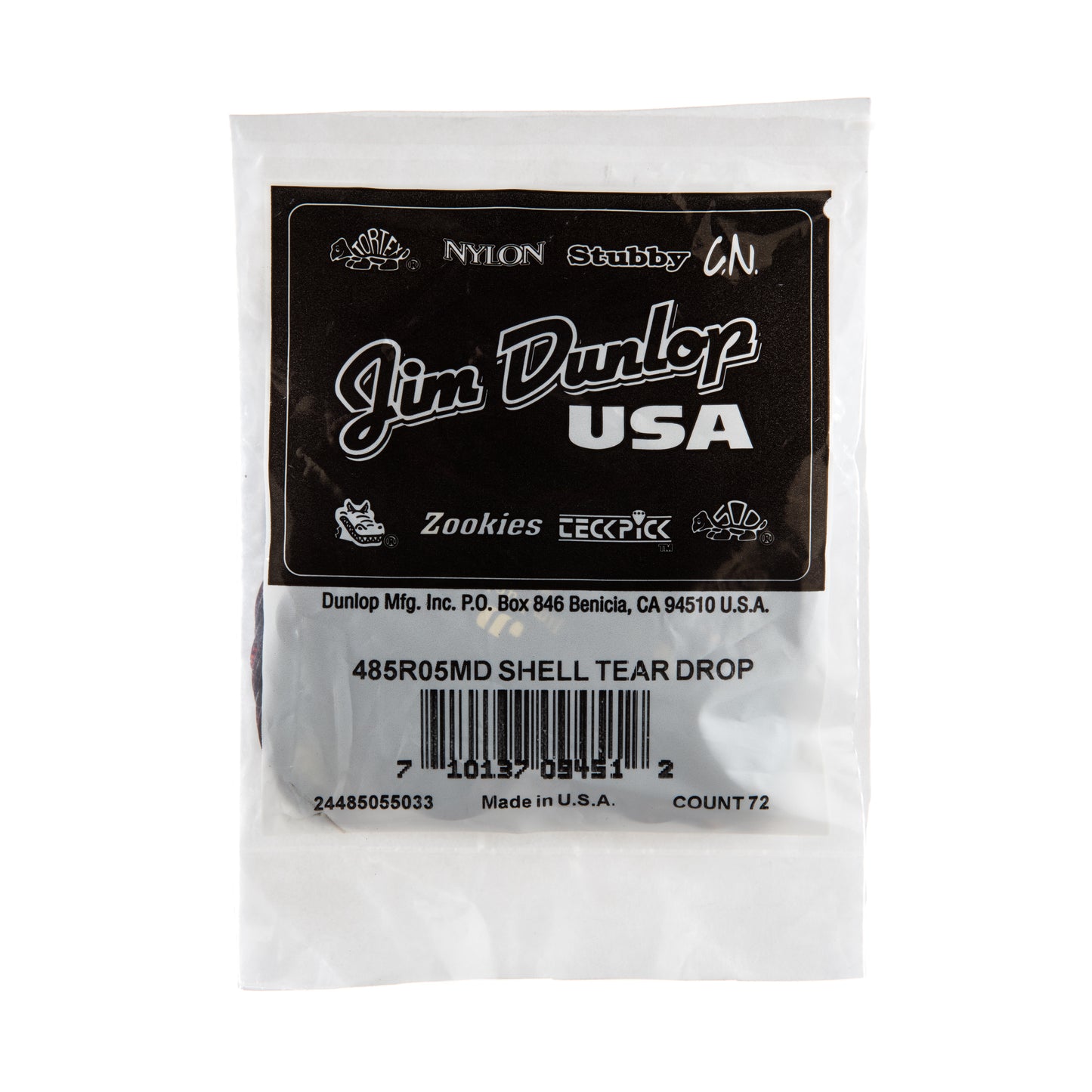 Jim Dunlop DUNLOP CELLULOID SHELL TEARDROP GUITAR PICK REFILL BAG 72-PACK MEDIUM - 485R05MD