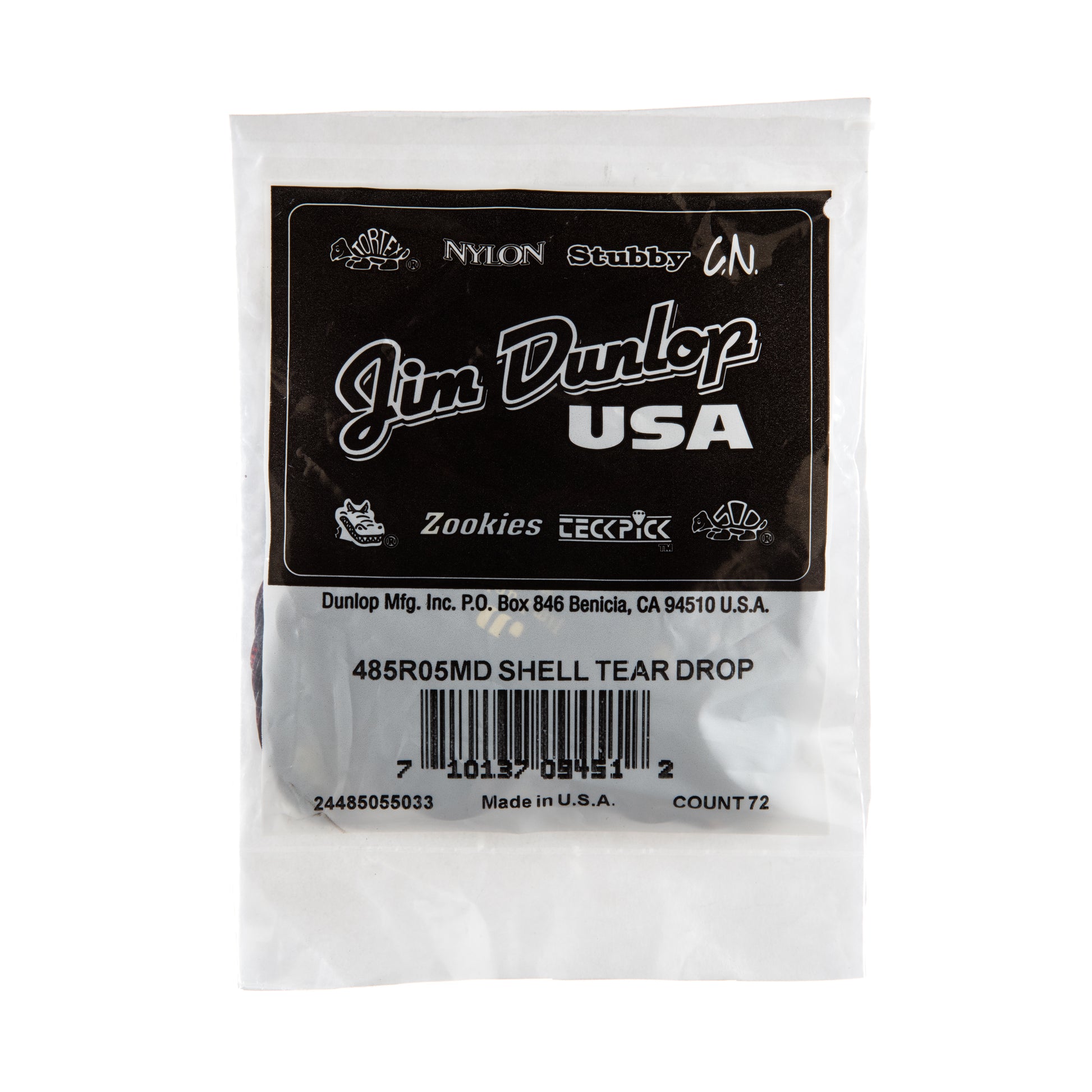 Jim Dunlop DUNLOP CELLULOID SHELL TEARDROP GUITAR PICK REFILL BAG 72-PACK MEDIUM - 485R05MD