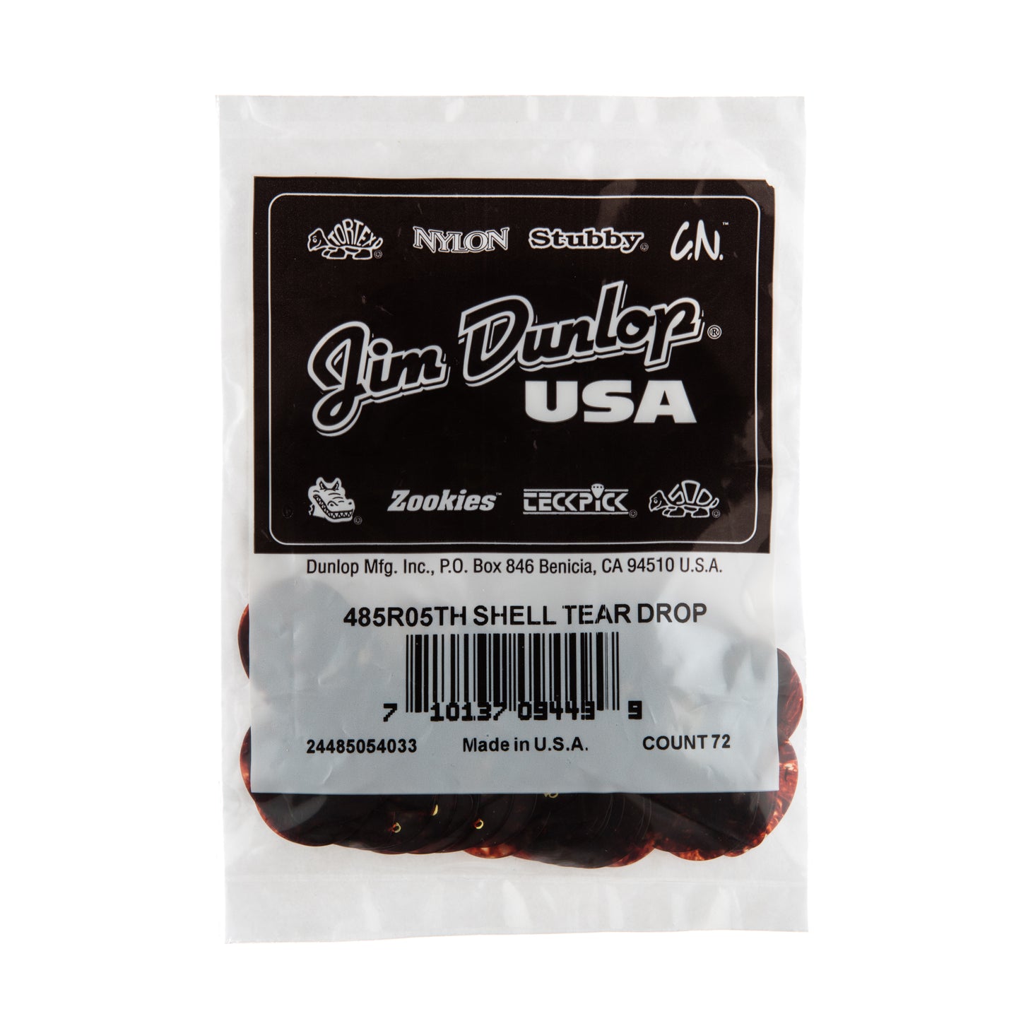 Jim Dunlop DUNLOP CELLULOID SHELL TEARDROP GUITAR PICK REFILL BAG 72-PACK THIN - 485R05TH