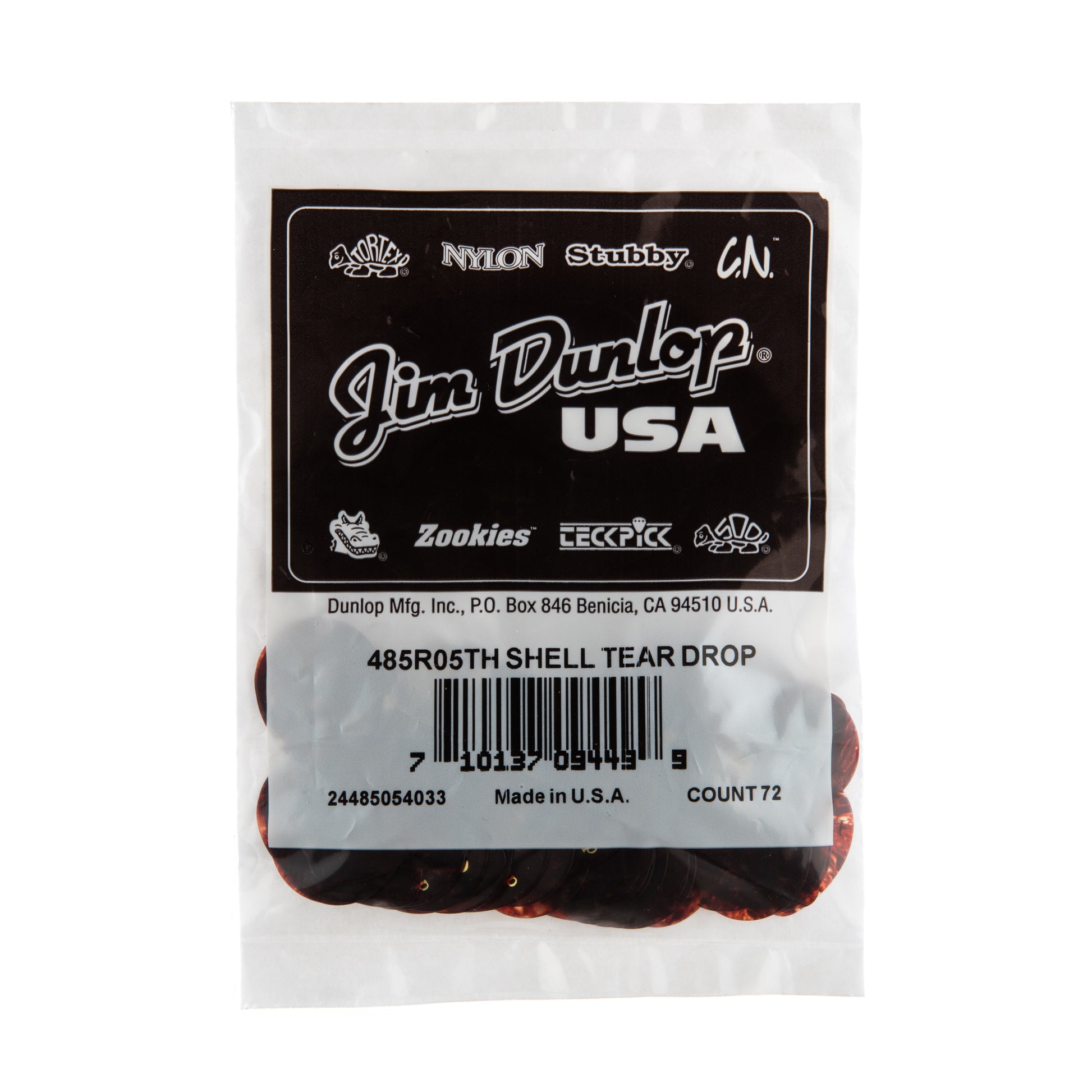 Jim Dunlop DUNLOP CELLULOID SHELL TEARDROP GUITAR PICK REFILL BAG 72-PACK THIN - 485R05TH