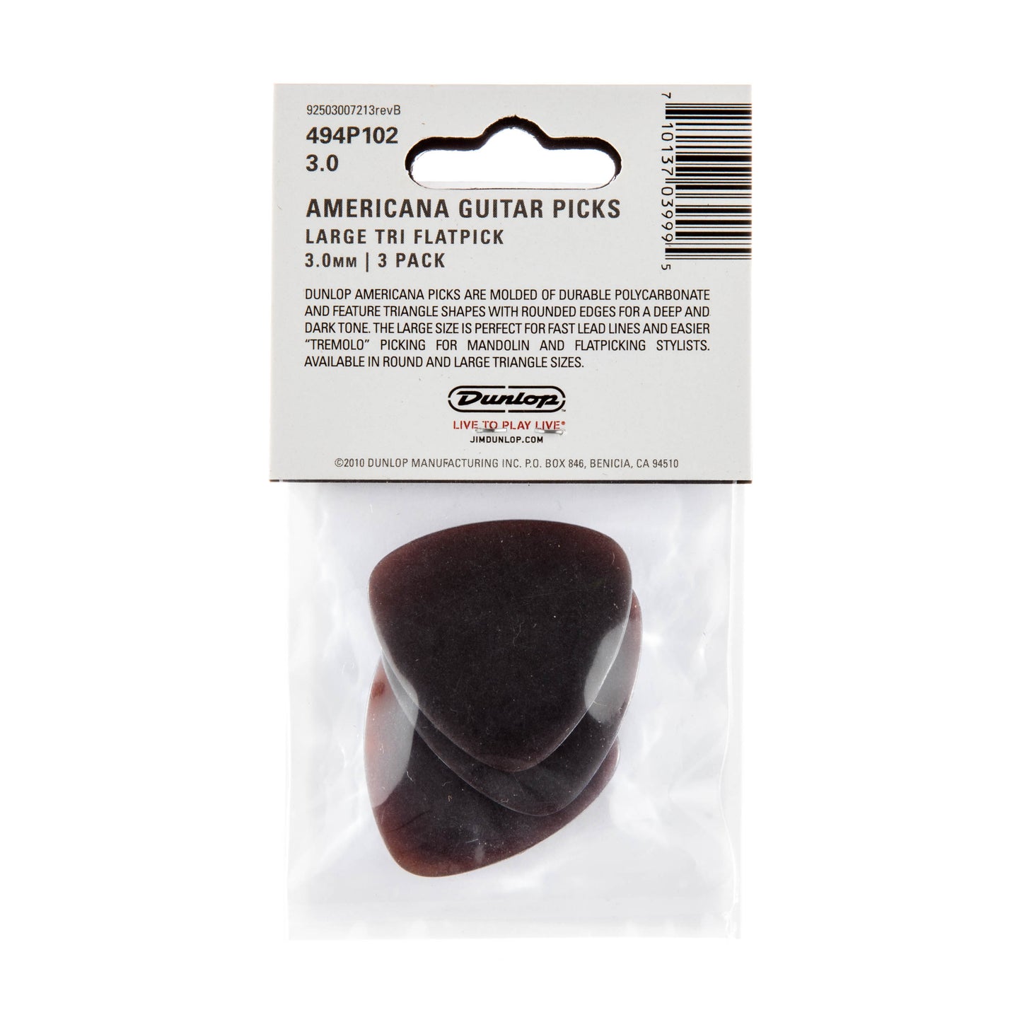 Jim Dunlop DUNLOP AMERICANA 3.0mm LARGE TRIANGLE GUITAR PICK PLAYER'S PACK 03-Pack - 494P102