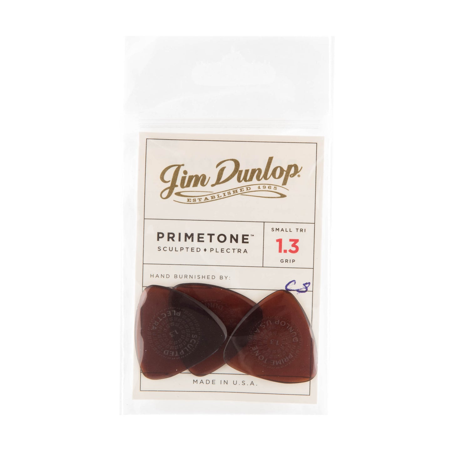 Jim Dunlop DUNLOP PRIMETONE 1.3mm SMALL TRIANGLE GRIP PICK GUITAR PICK PLAYER'S PACK 03-PACK - 516P130