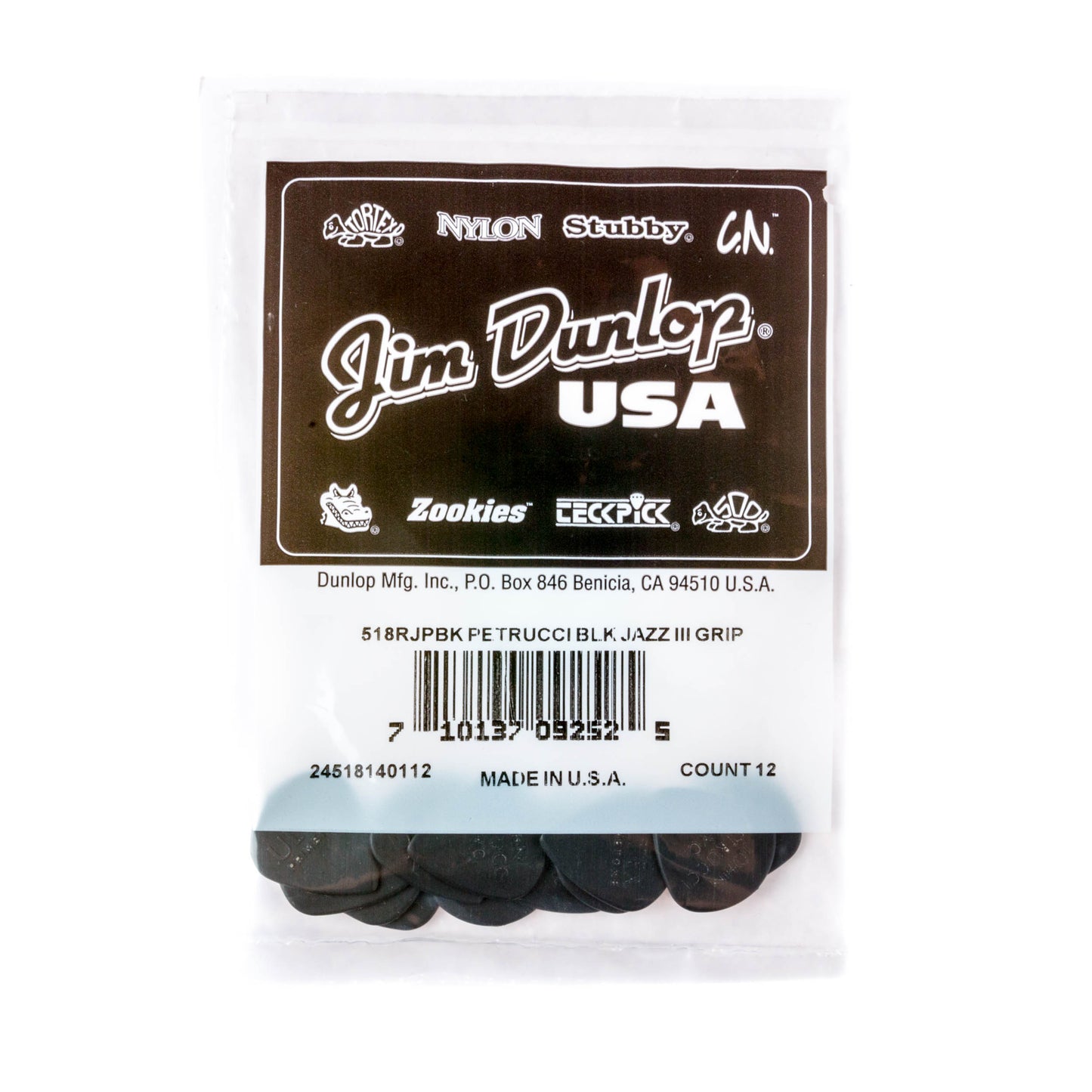 Jim Dunlop DUNLOP JOHN PETRUCCI PRIMETONE 1.38mm JAZZ III BLACK GUITAR PICK REFILL BAG 12-PACK - 518PJPBK