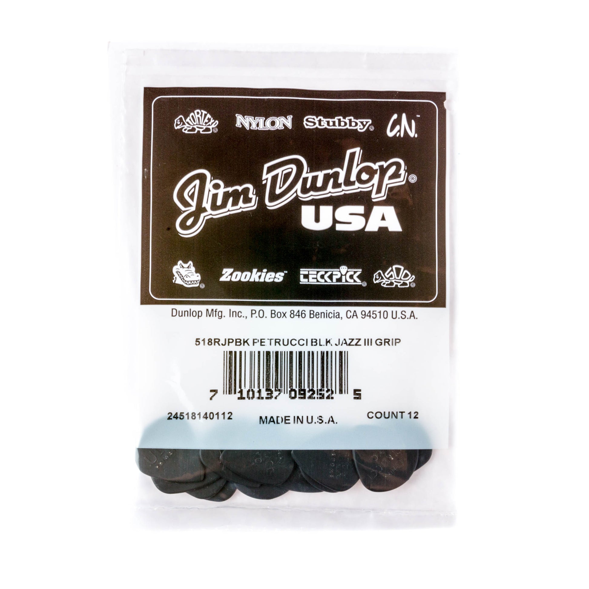 Jim Dunlop DUNLOP JOHN PETRUCCI PRIMETONE 1.38mm JAZZ III BLACK GUITAR PICK REFILL BAG 12-PACK - 518PJPBK