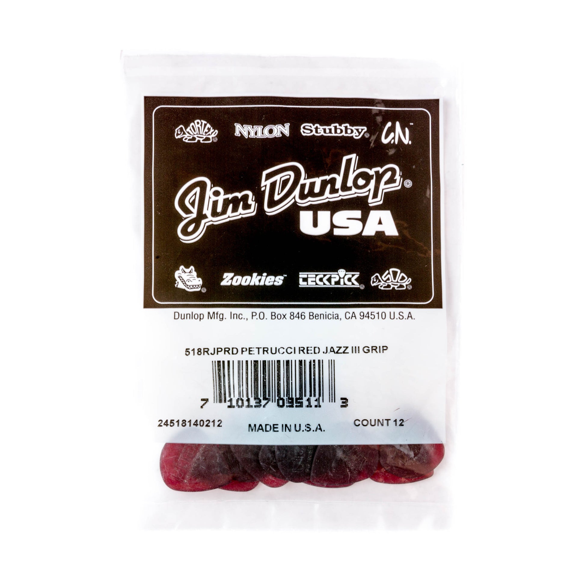 Jim Dunlop DUNLOP JOHN PETRUCCI PRIMETONE 1.38mm JAZZ III OXBLOOD GUITAR PICK REFILL BAG 12-PACK - 518RJPRD