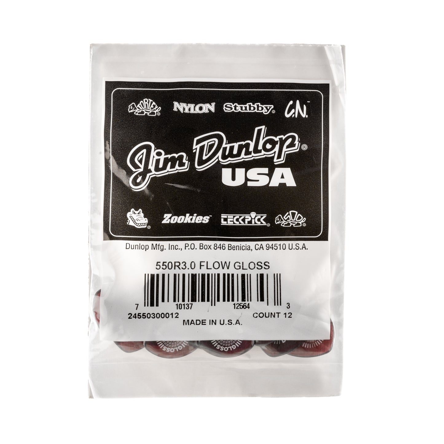 Jim Dunlop DUNLOP FLOW 3.0mm GLOSS GUITAR PICK REFILL BAG 12-PACK - 550R300