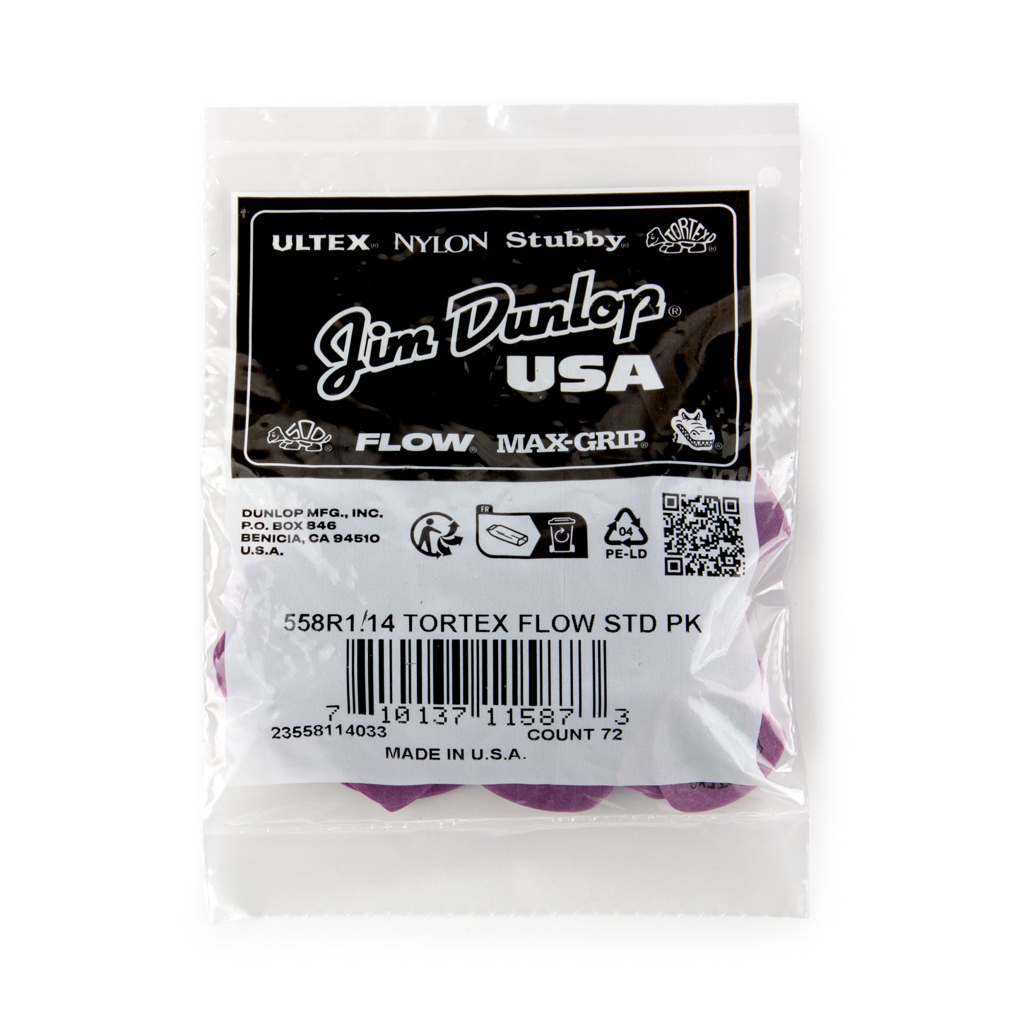 Jim Dunlop DUNLOP TORTEX 1.14mm FLOW GUITAR PICK REFILL BAG 72-PACK - 558R114